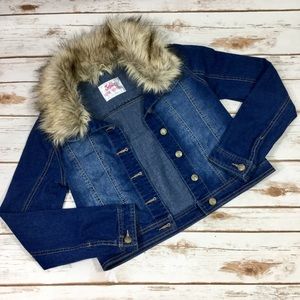 Girls Denim Removable Fur Lined Collar Jacket NWT